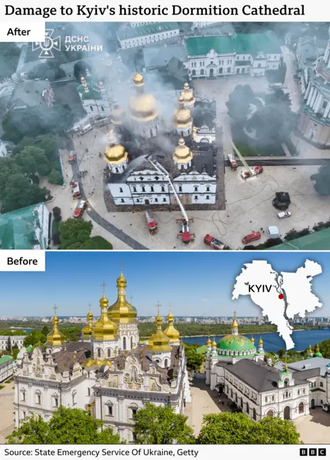 11 Dead as Russian Strike Burns Historic Kyiv Cathedral