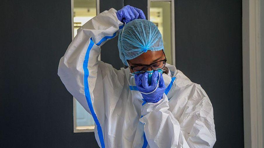 Health worker in protective gear