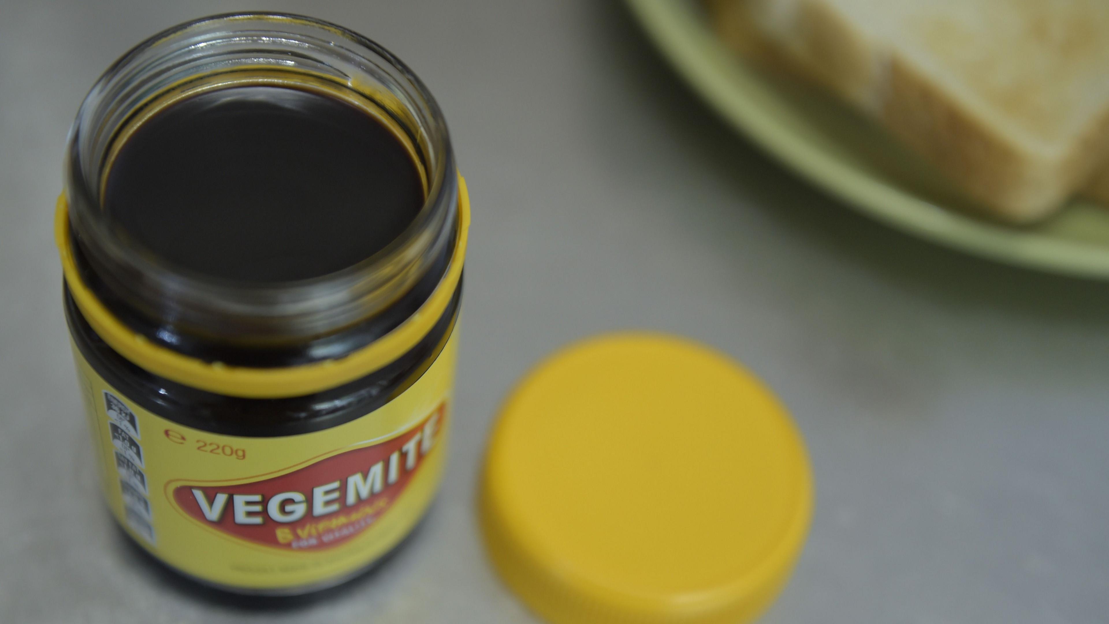 Jar of Vegemite on a table