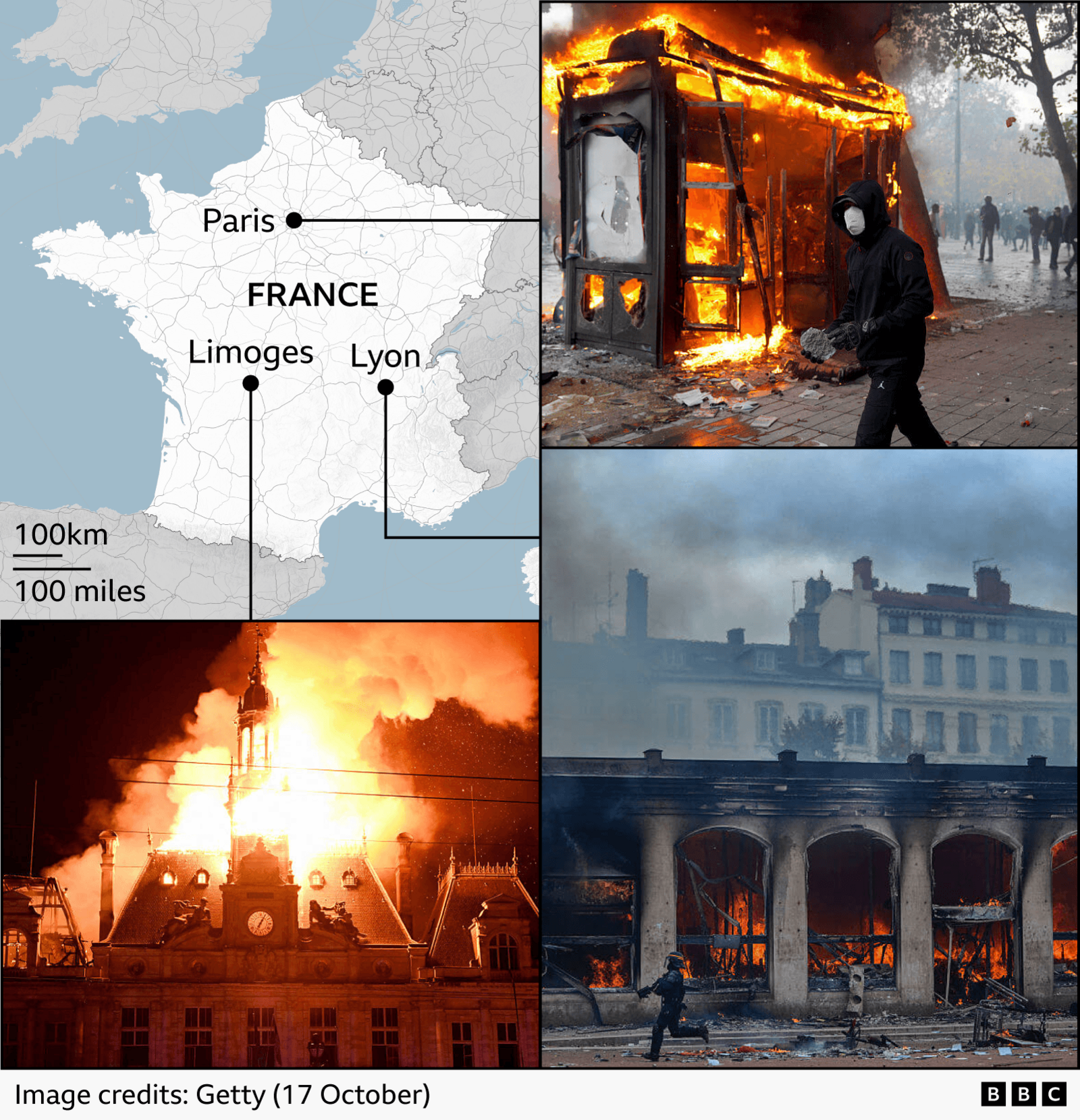 Firefighters battle flames at Place de la République